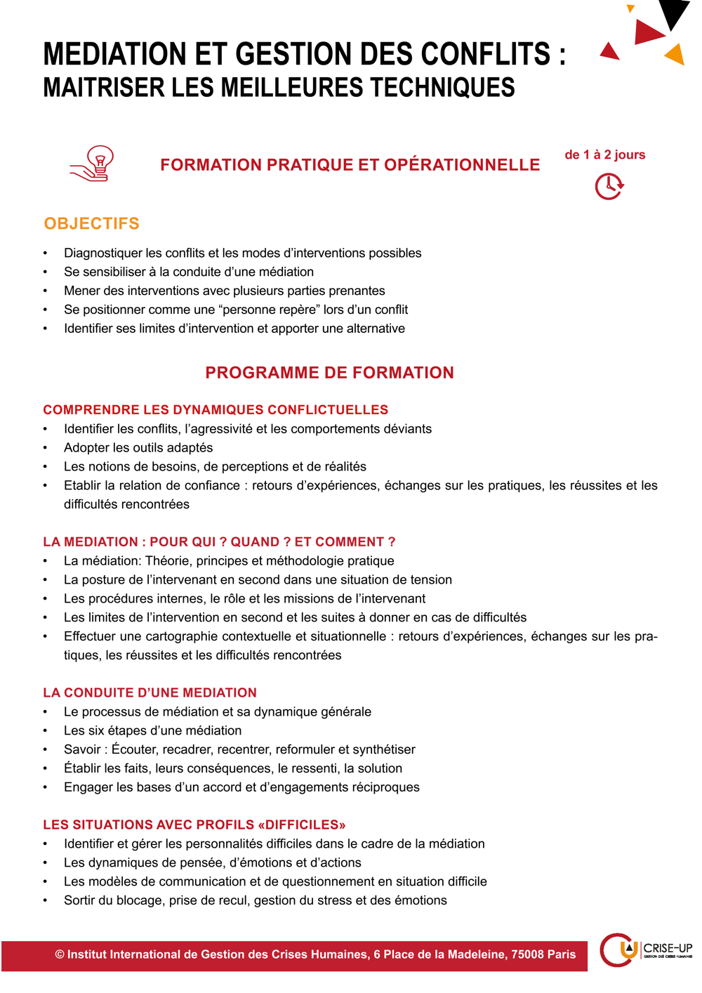 Nouveauté formation - médiation et gestion des conflits